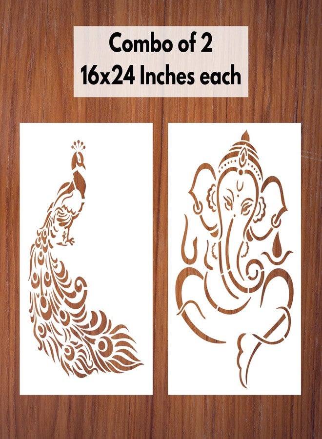 StenCart Combo of 2 Ganesha & Classy Peacock Stencil for Wall Painting Home DIY Reusable Wall Stencil Design for Wall Decoration (16x24 inch) -Pack of 2 - Image 2
